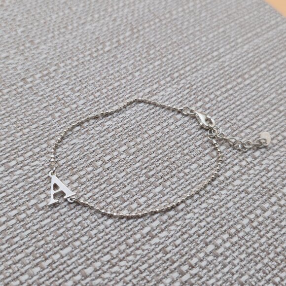 6.5+1 Inch Sterling Silver A Letter Name Chain Bracelet A5014 - Picture 2 of 6